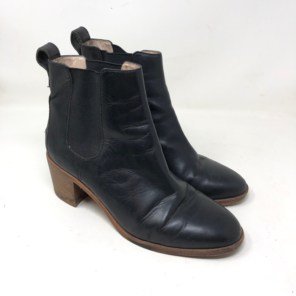 Madewell Womens 8 Frankie Chelsea Boots Black Leather Block Heel Elastic Ankle